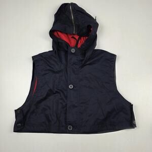 Marni at H&M Hooded Vest Womens Medium Navy Red Lined Button Front Cotton Collab